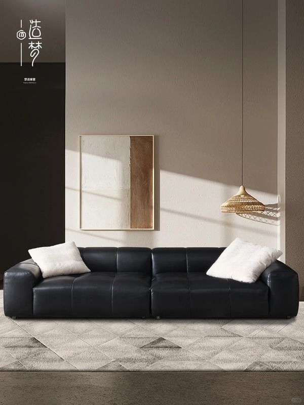 听劝!客厅搭黑色真皮沙发太好看了~梦洁家居新款沙发上市