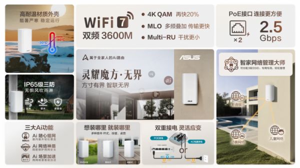 华硕灵耀魔方无界WiFi7户外路由器 重新定义庭院别墅的网络体验
